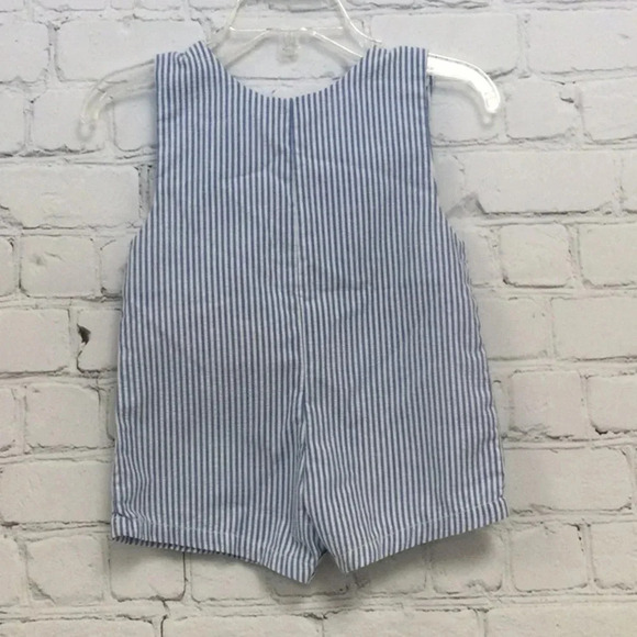 Royal Heir 12M Blue Pinstripe Duck and Boat Overall Shorts Romper for Boys - Picture 6 of 7